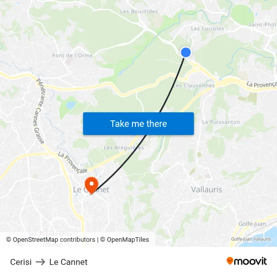 Cerisi to Le Cannet map