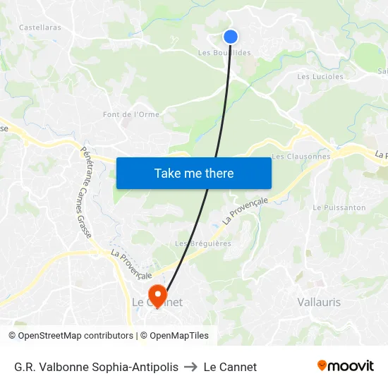 G.R. Valbonne Sophia-Antipolis to Le Cannet map