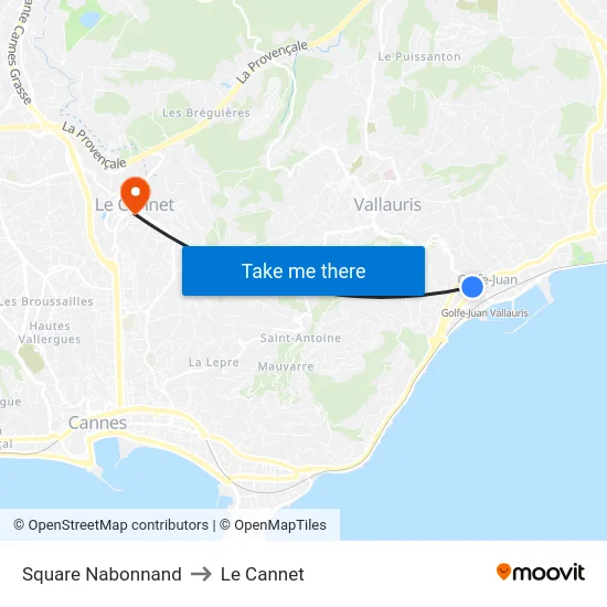 Square Nabonnand to Le Cannet map