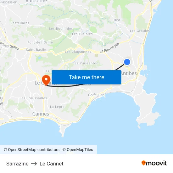 Sarrazine to Le Cannet map