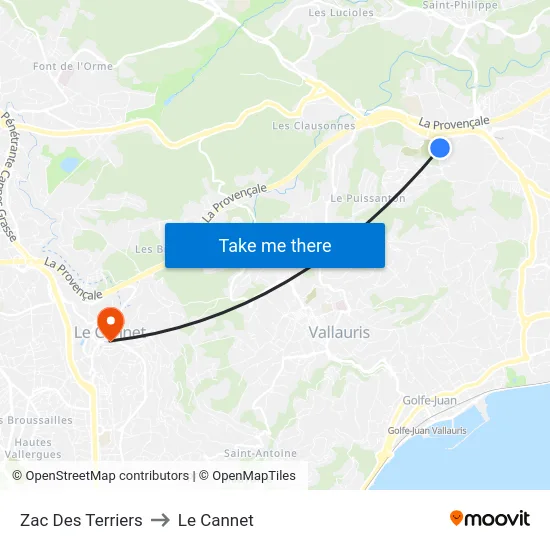 Zac Des Terriers to Le Cannet map