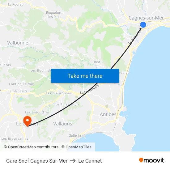 Gare Sncf Cagnes Sur Mer to Le Cannet map