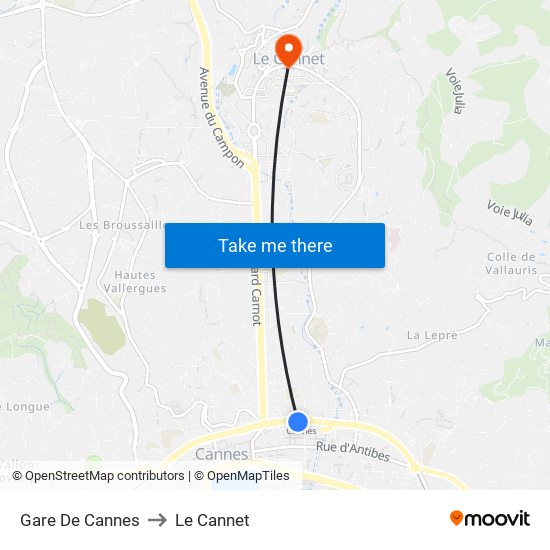 Gare De Cannes to Le Cannet map