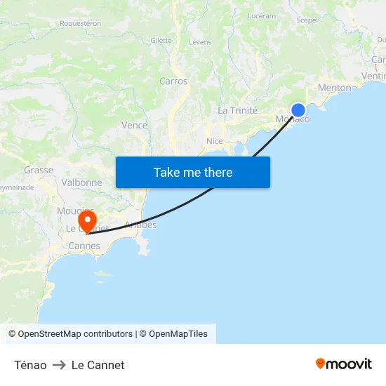 Ténao to Le Cannet map