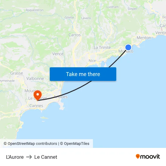 L'Aurore to Le Cannet map