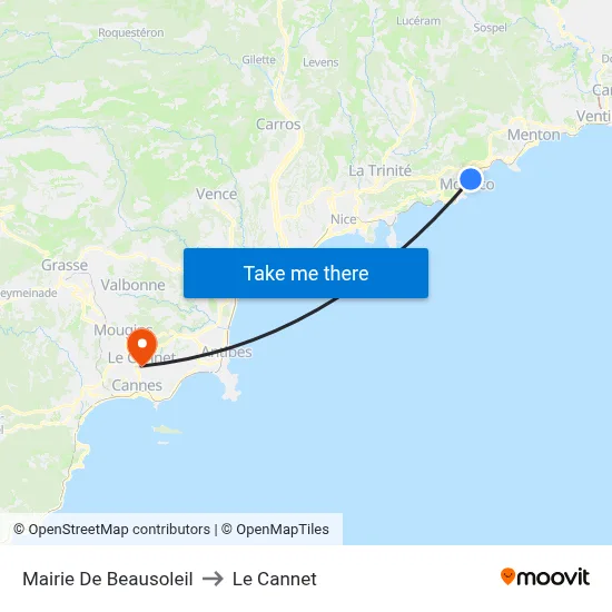 Mairie De Beausoleil to Le Cannet map