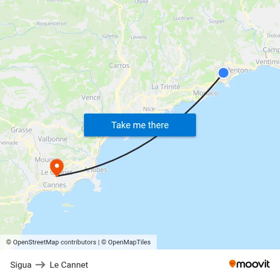 Sigua to Le Cannet map
