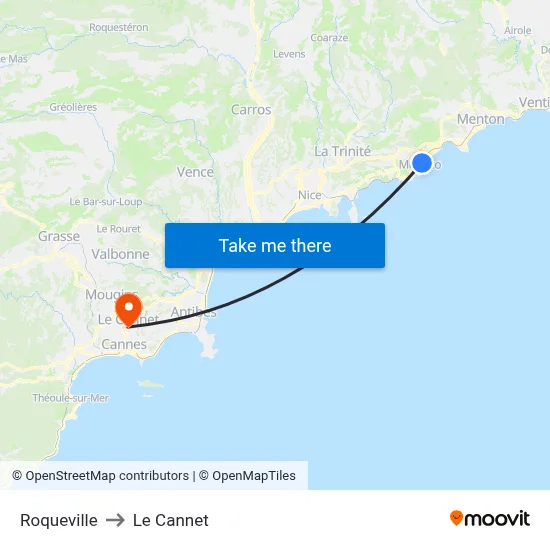 Roqueville to Le Cannet map