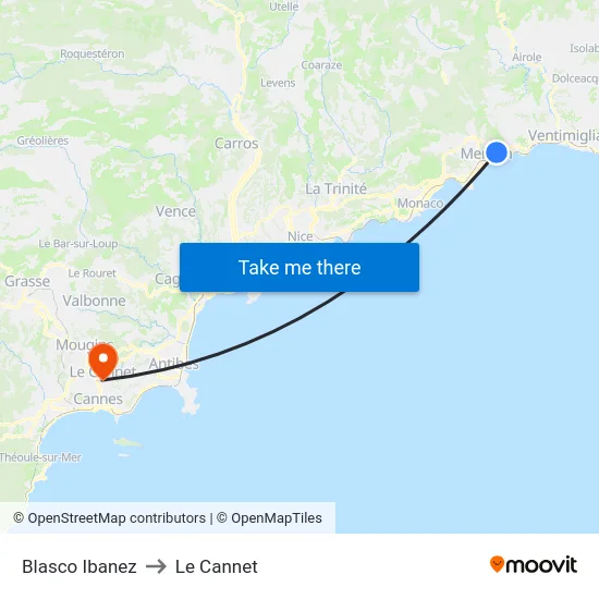 Blasco Ibanez to Le Cannet map