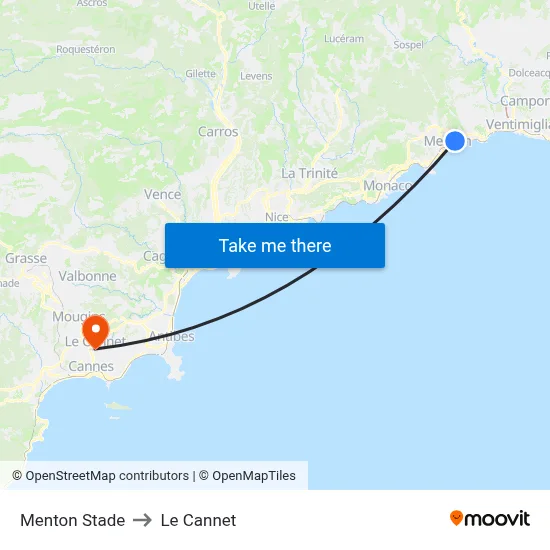Menton Stade to Le Cannet map
