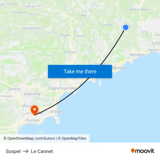 Sospel to Le Cannet map