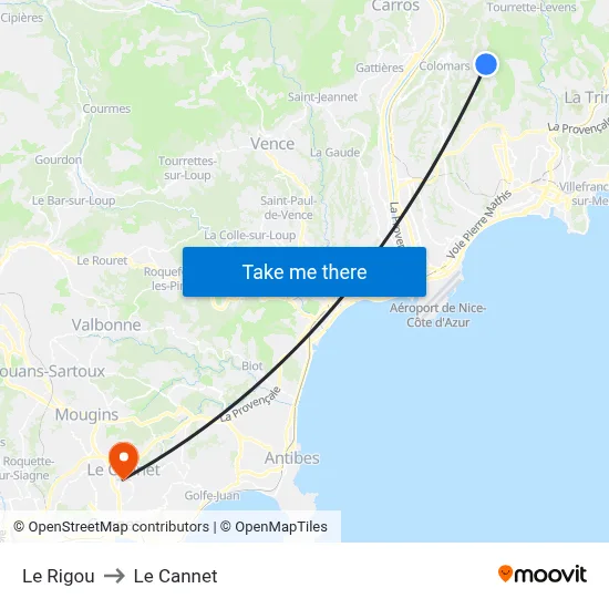 Le Rigou to Le Cannet map