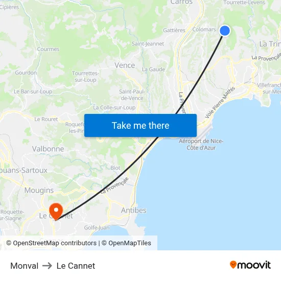 Monval to Le Cannet map