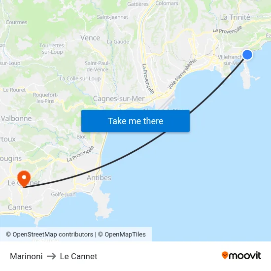 Marinoni to Le Cannet map