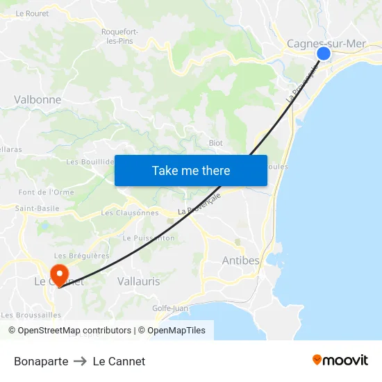 Bonaparte to Le Cannet map