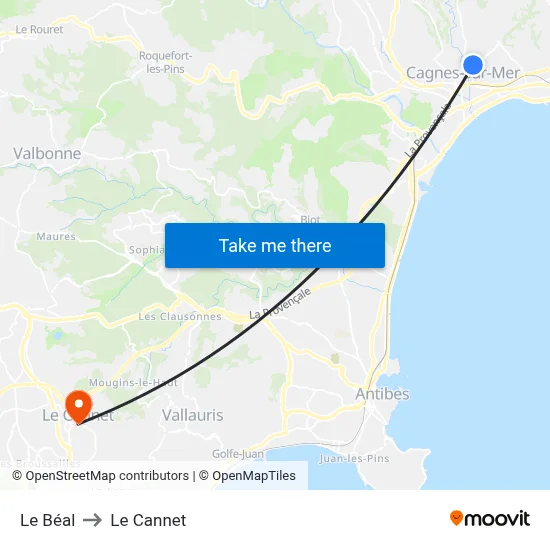 Le Béal to Le Cannet map