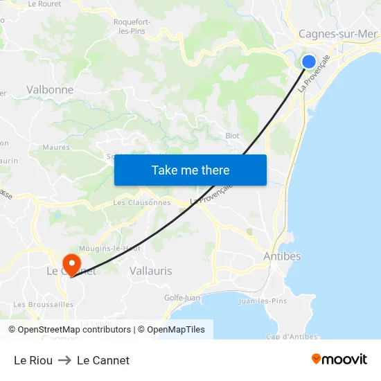 Le Riou to Le Cannet map