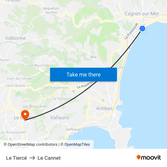 Le Tiercé to Le Cannet map