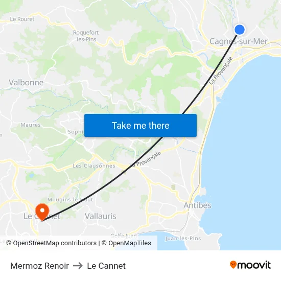 Mermoz Renoir to Le Cannet map