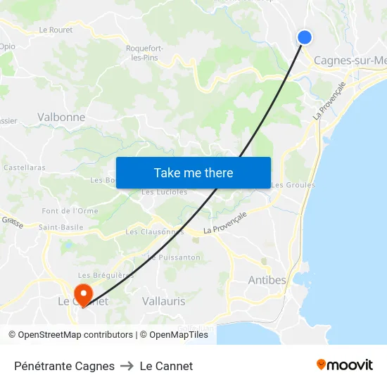Pénétrante Cagnes to Le Cannet map