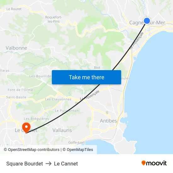 Square Bourdet to Le Cannet map