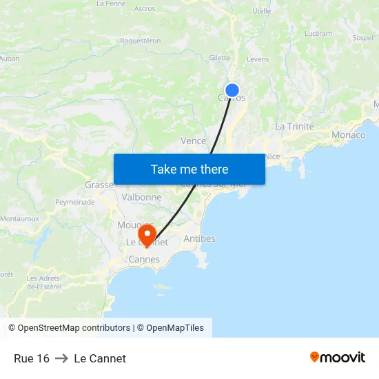 Rue 16 to Le Cannet map