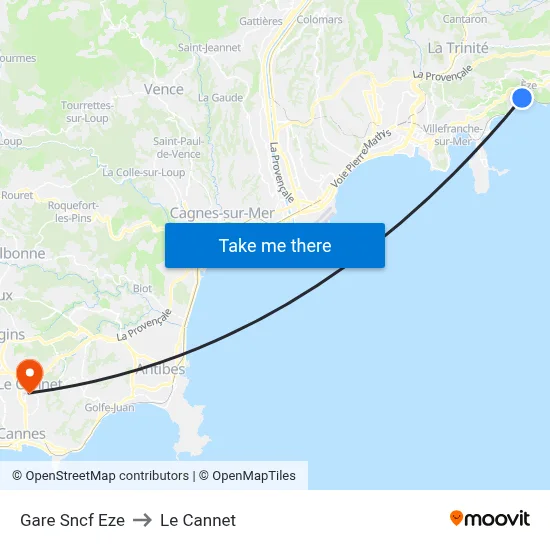Gare Sncf Eze to Le Cannet map