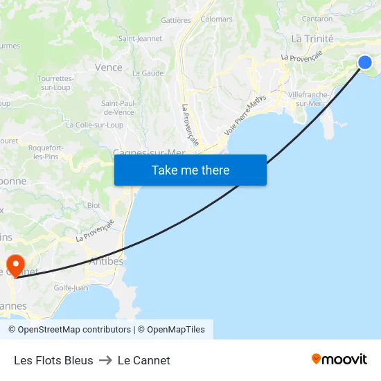 Les Flots Bleus to Le Cannet map