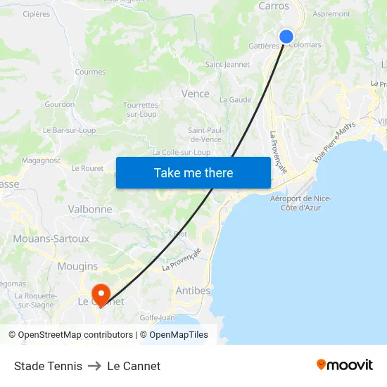 Stade Tennis to Le Cannet map