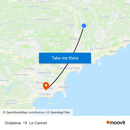 Ordalena to Le Cannet map