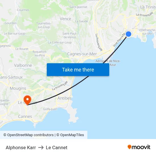 Alphonse Karr to Le Cannet map