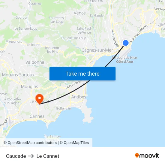 Caucade to Le Cannet map