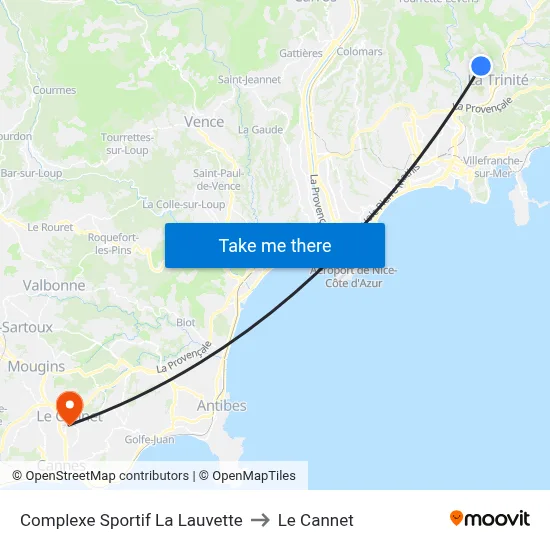 Complexe Sportif La Lauvette to Le Cannet map