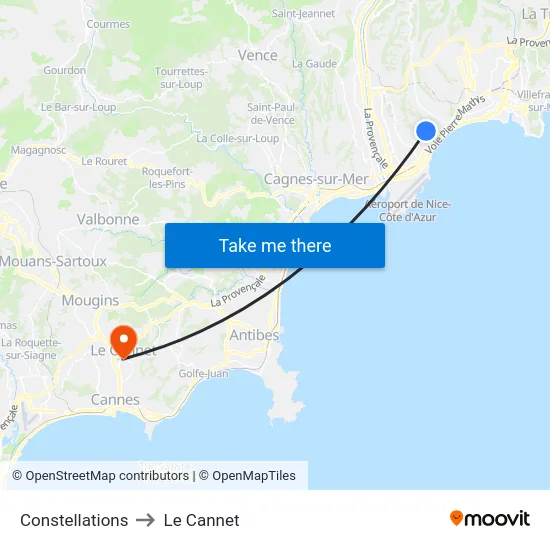 Constellations to Le Cannet map
