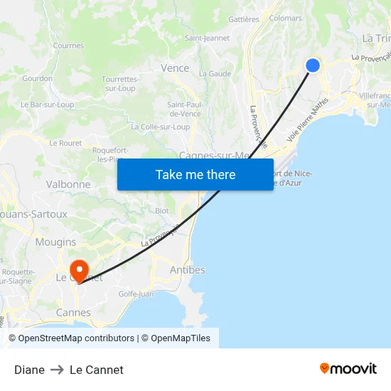 Diane to Le Cannet map