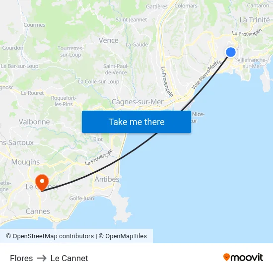 Flores to Le Cannet map