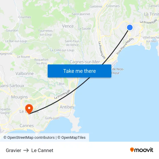 Gravier to Le Cannet map