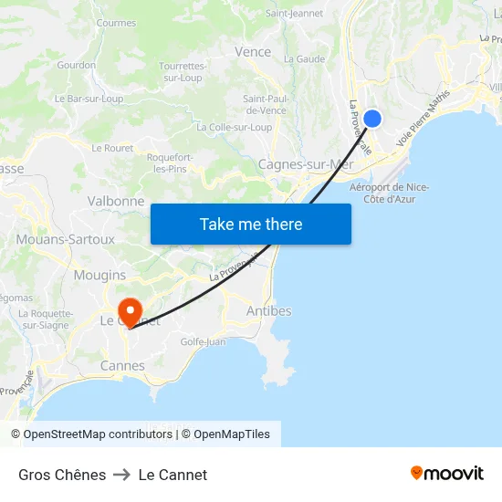 Gros Chênes to Le Cannet map