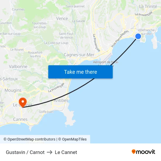 Gustavin / Carnot to Le Cannet map