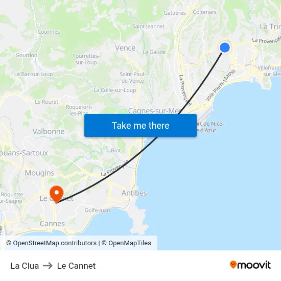 La Clua to Le Cannet map