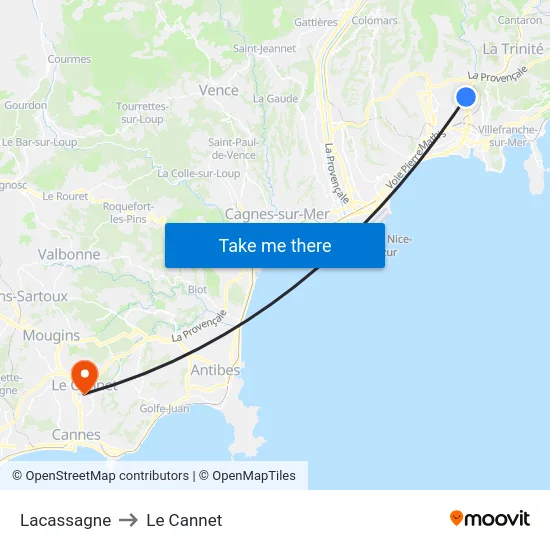 Lacassagne to Le Cannet map