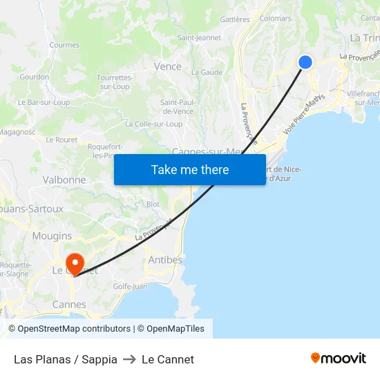 Las Planas / Sappia to Le Cannet map
