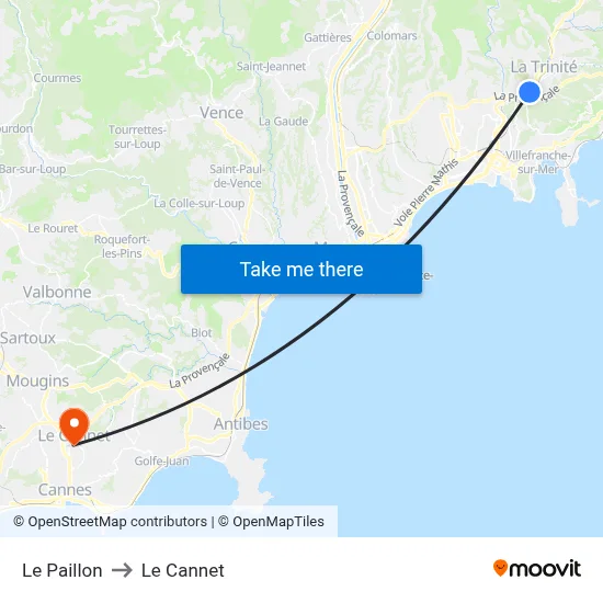 Le Paillon to Le Cannet map