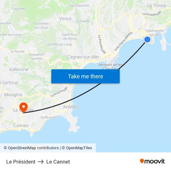 Le Président to Le Cannet map