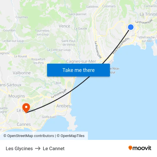 Les Glycines to Le Cannet map