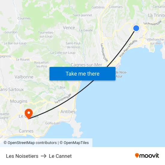 Les Noisetiers to Le Cannet map