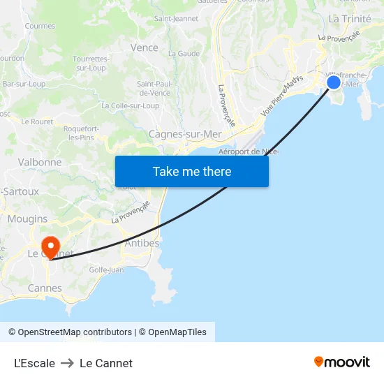 L'Escale to Le Cannet map
