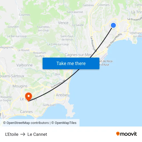 L'Etoile to Le Cannet map