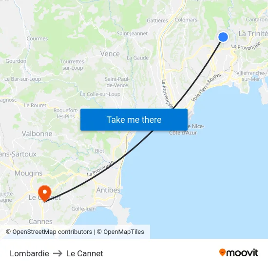 Lombardie to Le Cannet map