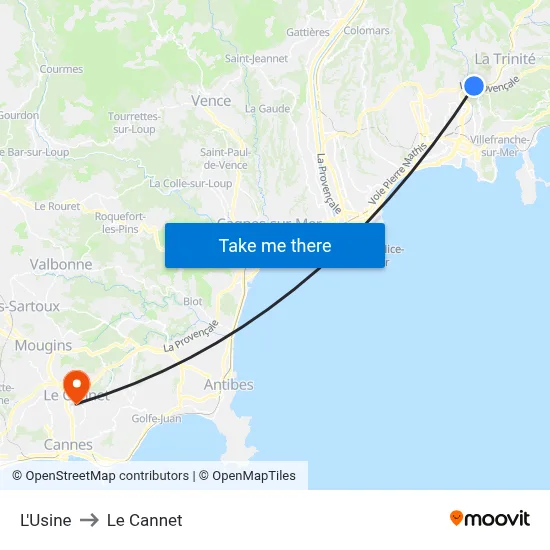 L'Usine to Le Cannet map